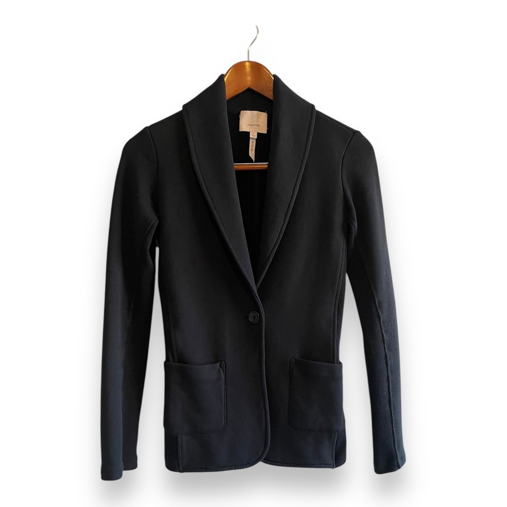 Cinq a Sept Khloe Blazer Black Shawl Collar Single Button Knit Jacket Size 4